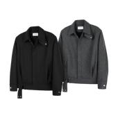 DESERTO 50%羊毛人字纹可调节下摆领型绑带骑士夹克暖绒内里秋冬