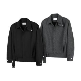 DESERTO 50%羊毛人字纹可调节下摆领型绑带骑士夹克暖绒内里秋冬