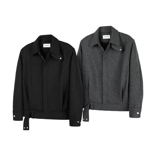 DESERTO 50%羊毛人字纹可调节下摆领型绑带骑士夹克暖绒内里秋冬