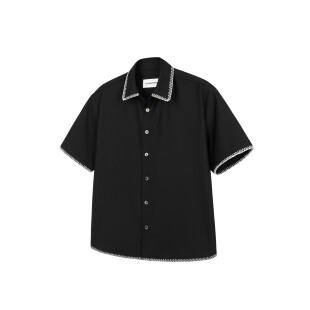 DESERTO 特种三角针黑色撞线天然贝壳扣基础TR混纺休闲短袖衬衫男