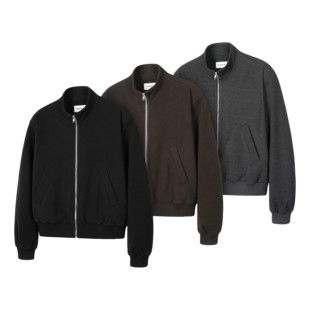 DESERTO 羊毛桑蚕丝混纺毛呢肌理感立领Boxy垫肩力量夹克休闲外套