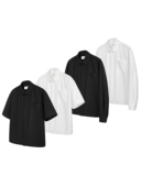 DESERTO 长袖 抗皱TR混纺解构基础天然贝母扣翻领纽扣短袖 衬衫