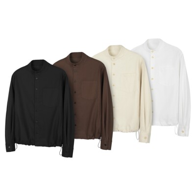 DESERTO 45%亚麻棉麻混纺老钱风正肩立领衬衫可调节下摆男