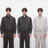 DESERTO 条纹仿羊毛质感精纺肩线前移收腰筋骨感挺括立领衬衫 外套