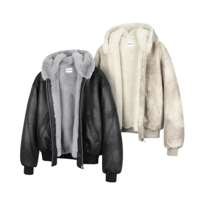 DESERTO 霜冻裂纹皮1500G仿水貂“一件过冬”连帽座山雕PU皮外套