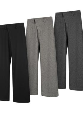 DESERTO 700G重磅自发热毛呢斜门襟直筒宽松休闲通勤秋冬西裤长裤