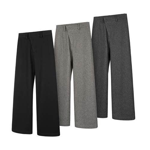 DESERTO 700G重磅自发热毛呢斜门襟直筒宽松休闲通勤秋冬西裤长裤