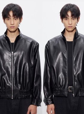 DESERTO PU油蜡皮立领Boxy宽松收腰基础利落皮衣夹克休闲外套男