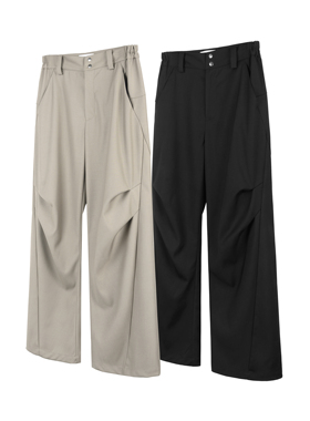 DESERTO 23SS TR面料立体剪裁分割褶皱垂感直筒西裤休闲裤长裤男