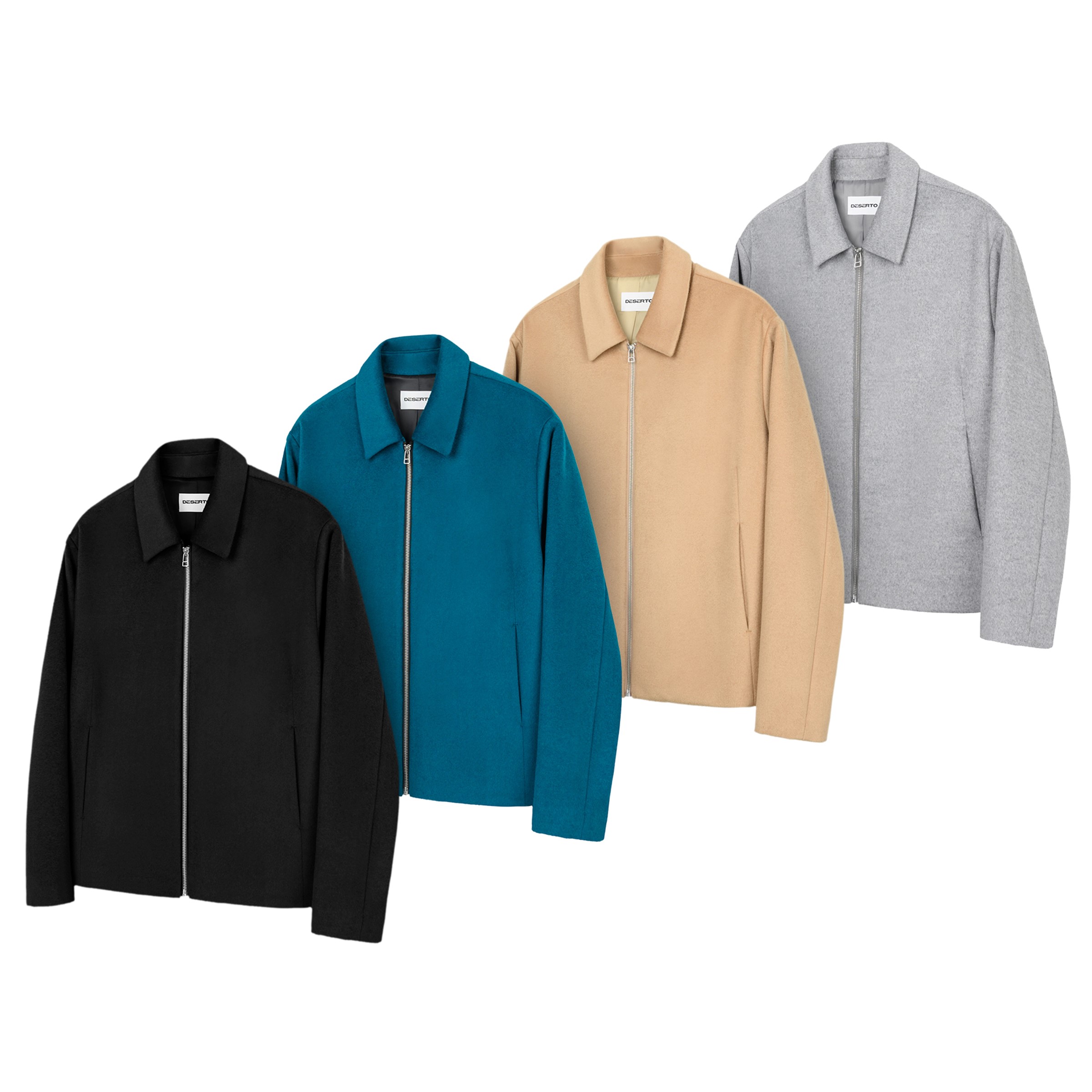 DESERTO 精纺50羊毛呢混纺基础Boxy短宽拉链夹克外套男秋冬上衣