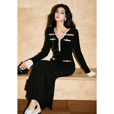 2025秋季新款高级定制小香风收腰鱼尾连衣裙D3293