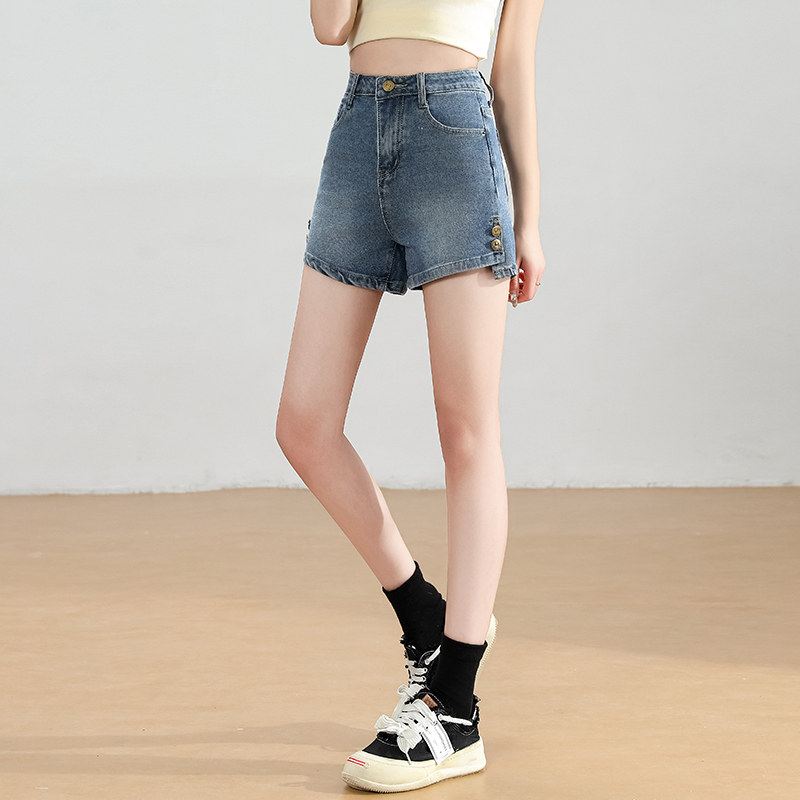 新款蓝色牛仔裤短裤女2026夏季薄款高腰显高宽松a字版三分阔腿裤