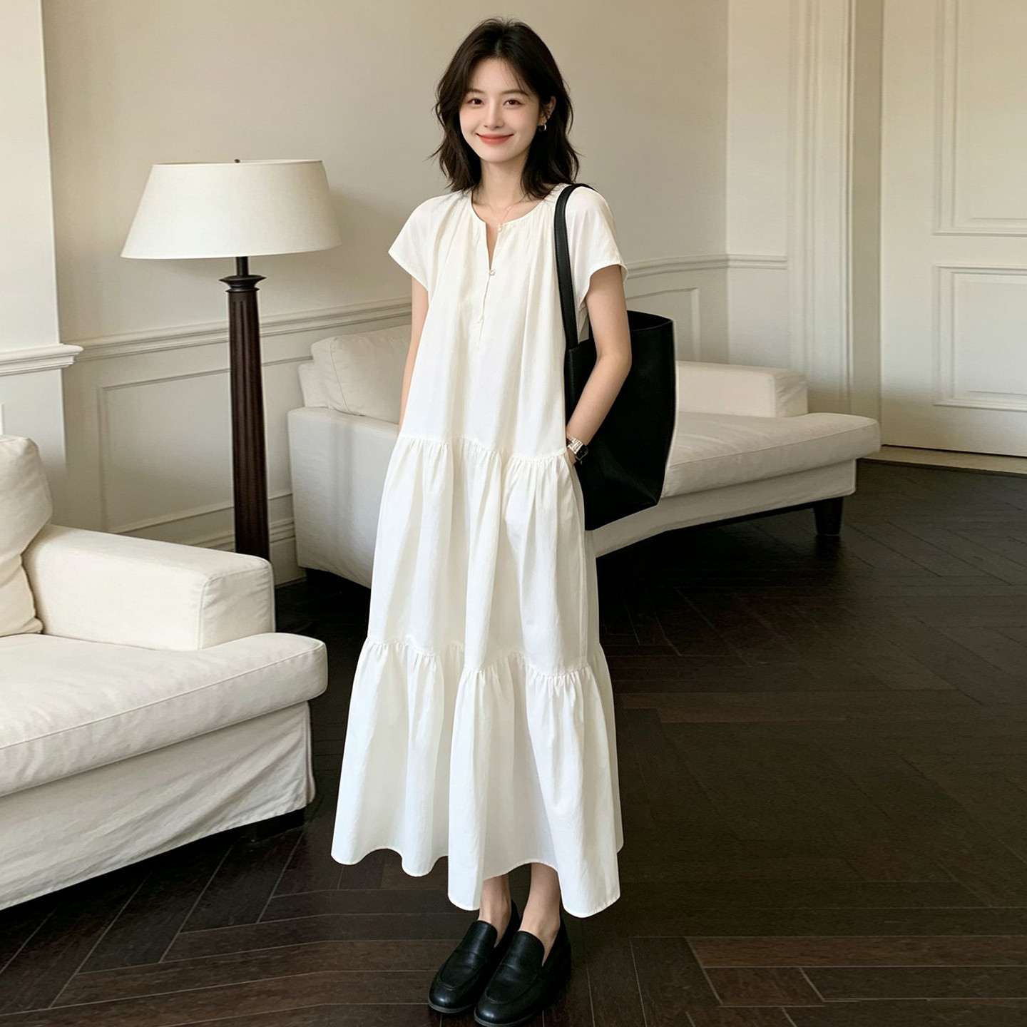 法式温柔风白色连衣裙子女夏季2026新款气质绝美漂亮宽松显瘦长裙