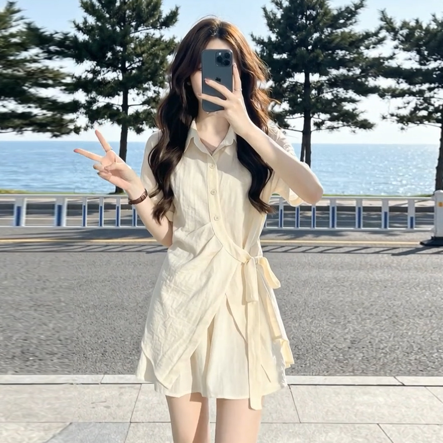2026新款韩系chic蝴蝶结衬衫裙子套装女夏季巨好看漂亮两件套短裙