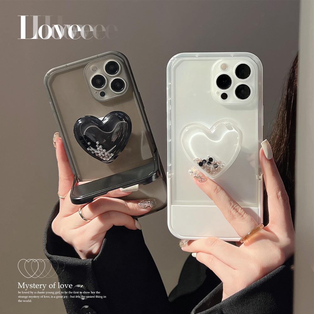 爱心流珠支架15适用iPhone16苹果手机壳13promax硅胶xs女7/8p软14