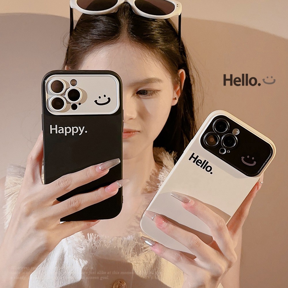 简约笑脸英文iphone15手机壳14promax苹果16防摔13软套Xr适用华为