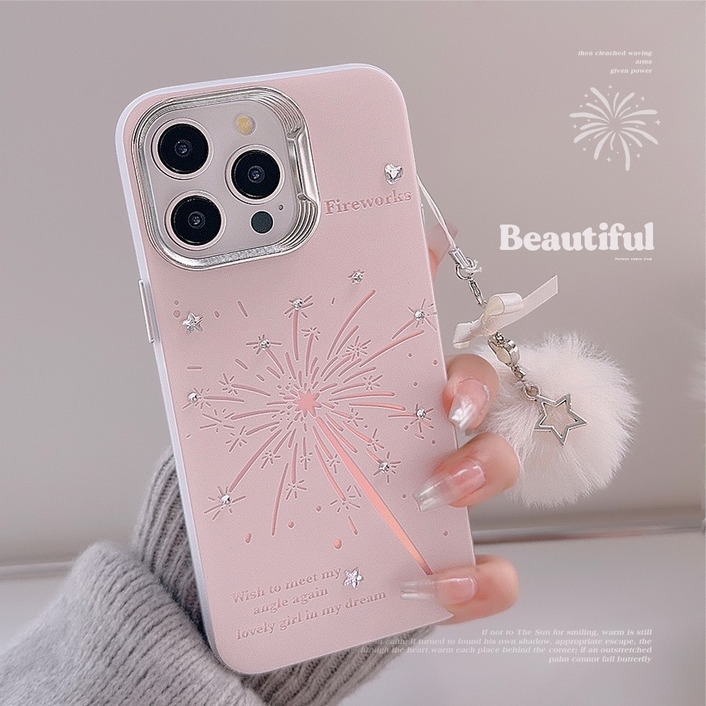 粉色仙女棒iphone15适用14Promax手机壳苹果16烟花挂绳12镭射华为