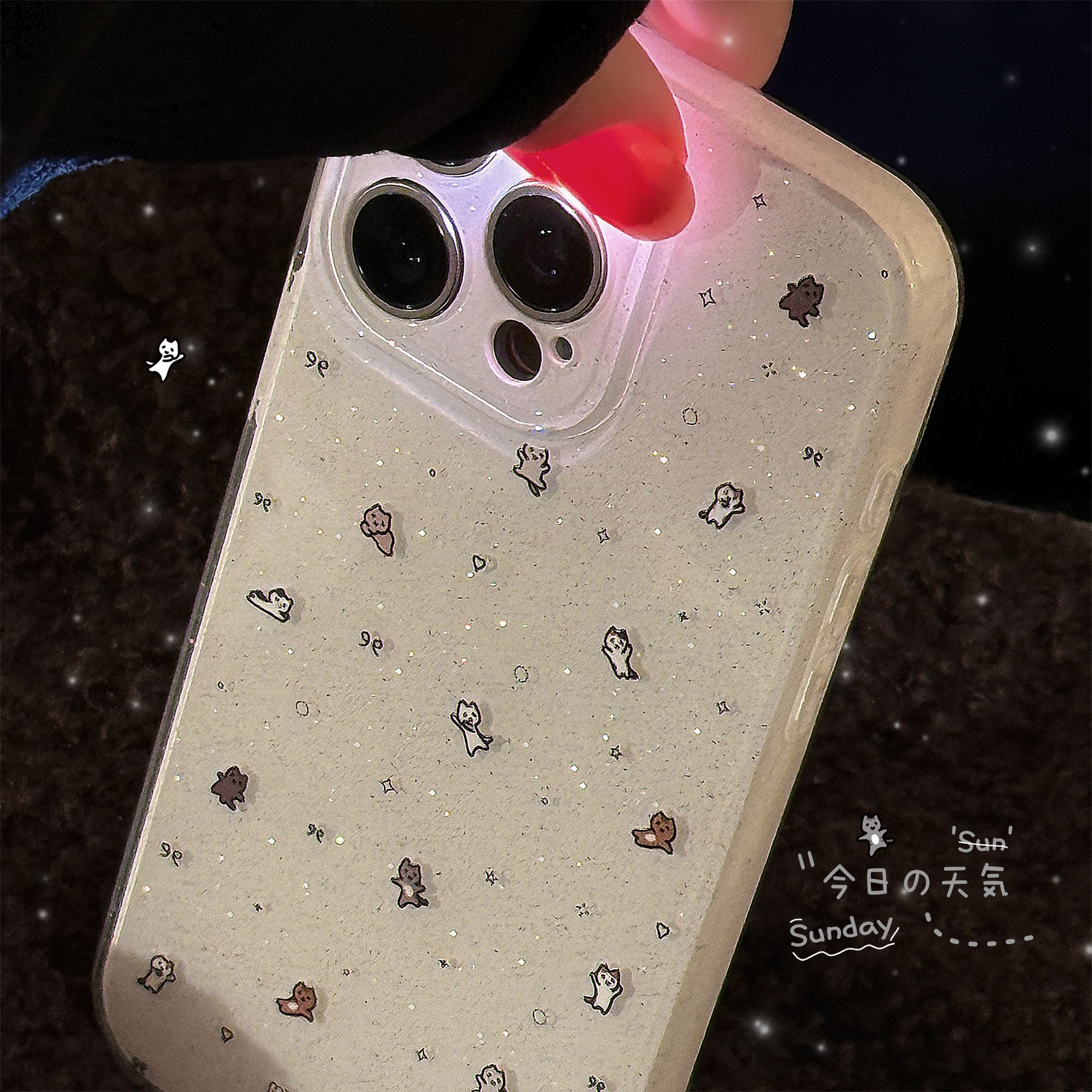 双层闪粉适用苹果16手机壳迷你猫咪iphone15promax软14小众卡通11