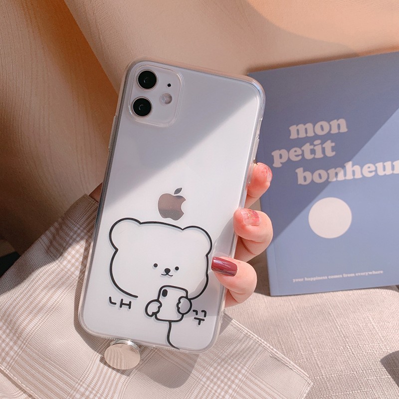 简笔画小熊iPhone16苹果手机壳15新款XSMAX透明8plus硅胶14适用11