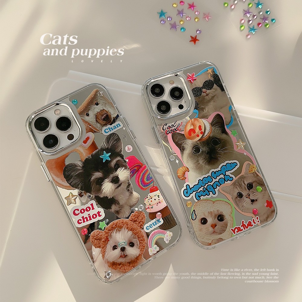 钻贴猫狗iPhone16苹果手机壳14promax电镀镜面15可爱12适用13代发