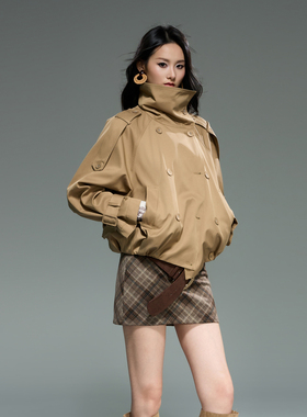 Tu why“梧桐秋色”立领风衣/仿牛皮绒/合成革皮夹克