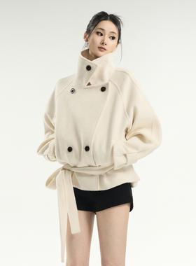 Tuwhy“伦敦晨雾”立领羊毛呢子短款外套女秋冬廓形收口高级感