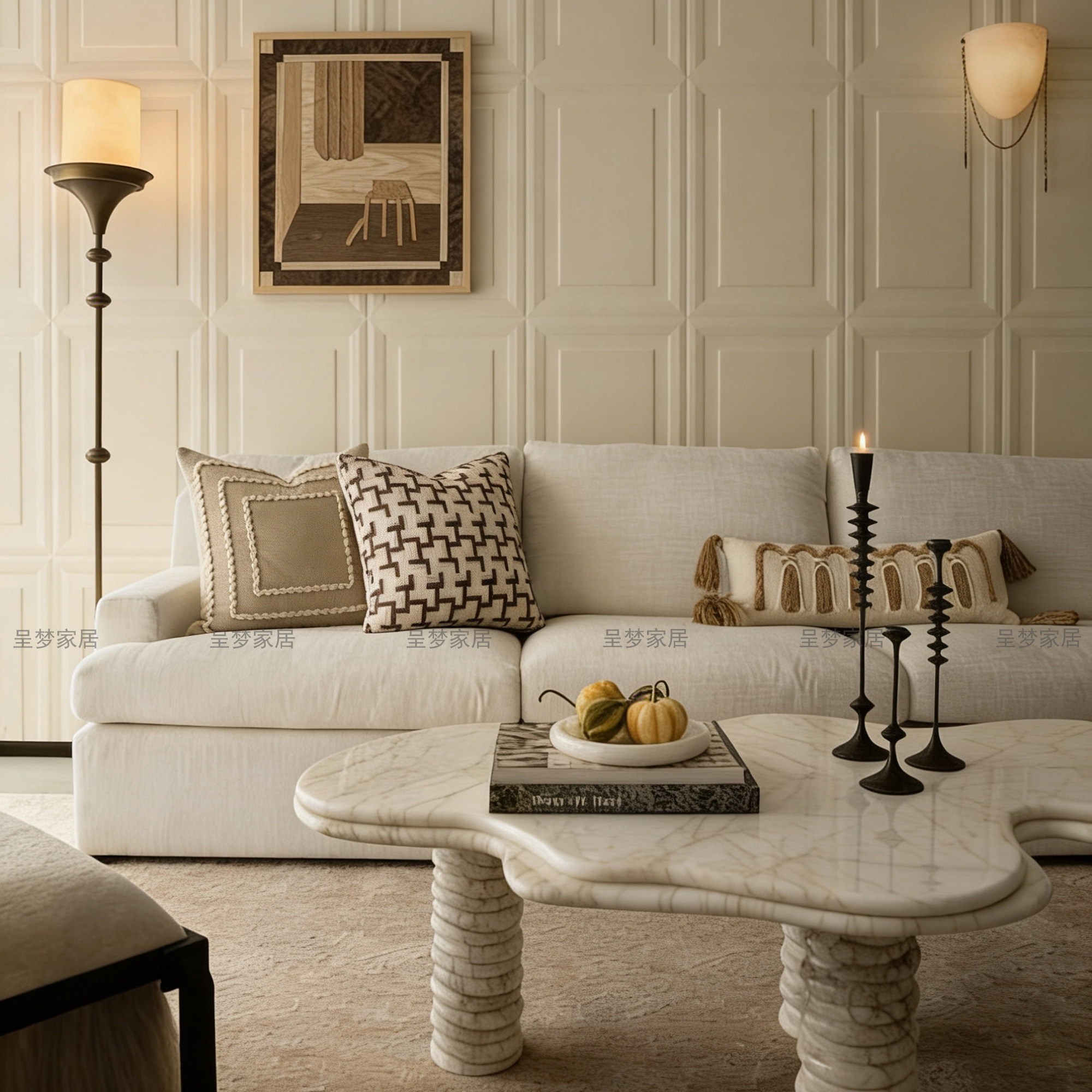 样板间方枕酒店别墅沙发靠包米咖色抱枕靠枕侘寂风腰枕高端靠垫套