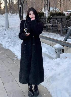 绒绒毛呢立领大衣女秋冬赫本风高级感黑色宽松显瘦慵懒风呢子外套