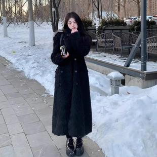 绒绒毛呢立领大衣女秋冬赫本风高级感黑色宽松显瘦慵懒风呢子外套