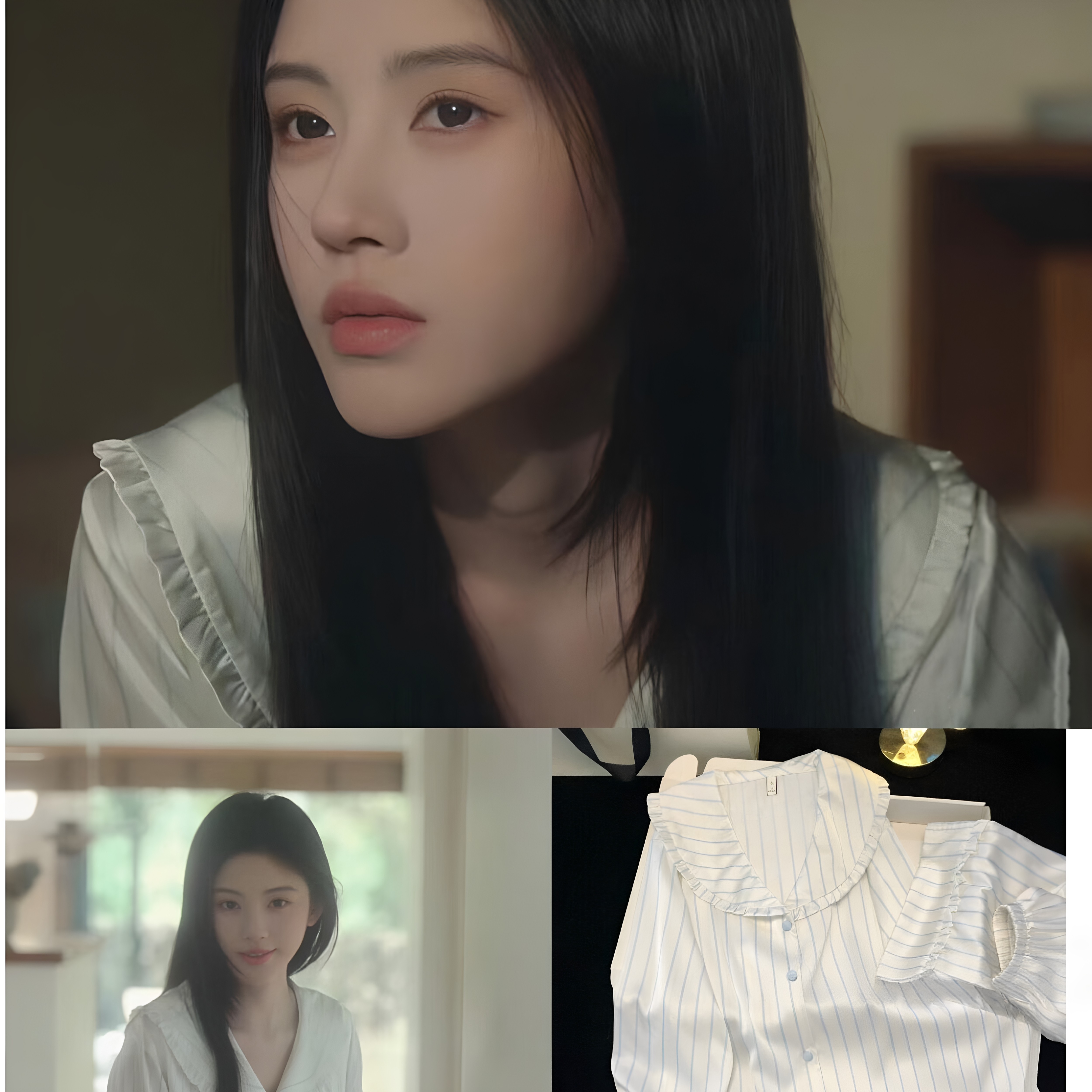 明星同款真丝条纹娃娃领轻奢睡衣