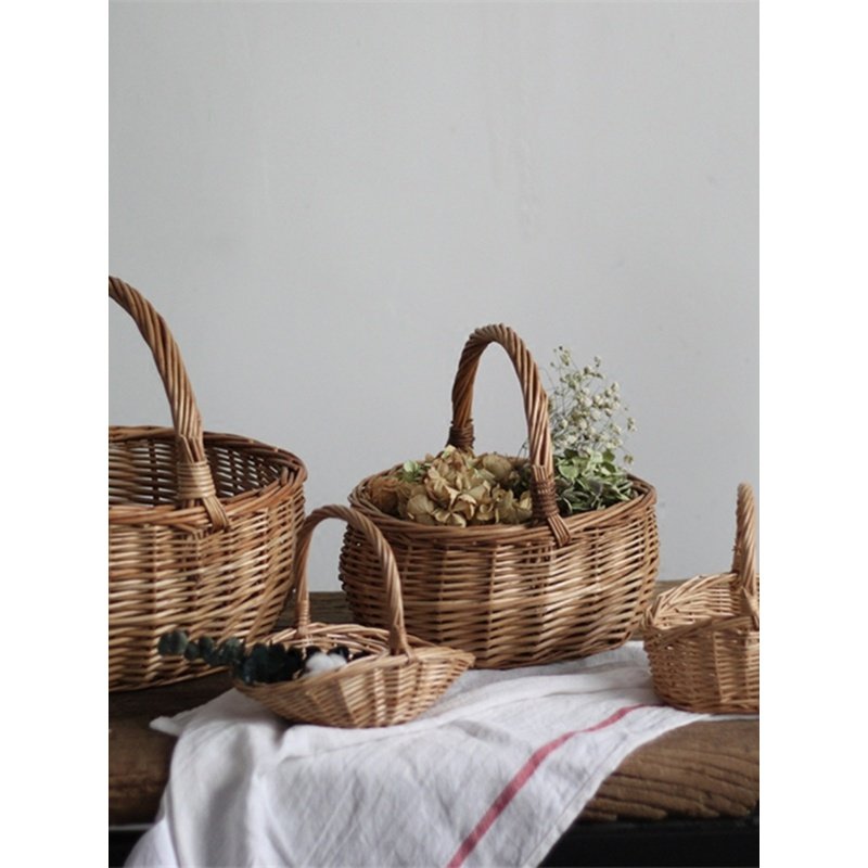 柳编田园森系文艺北欧无漆手提收纳筐针线面包果篮子婚礼喜糖花篮