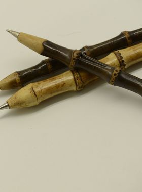 圆珠笔女生高颜值个性特色创意竹根圆珠高级商务紫竹根圆珠笔手工制作黑色竹笔