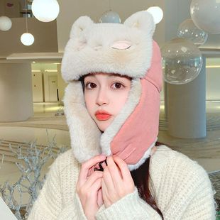 雷锋帽女款防寒可爱小狐狸毛绒东北防寒保暖护耳棉帽加厚加绒帽子