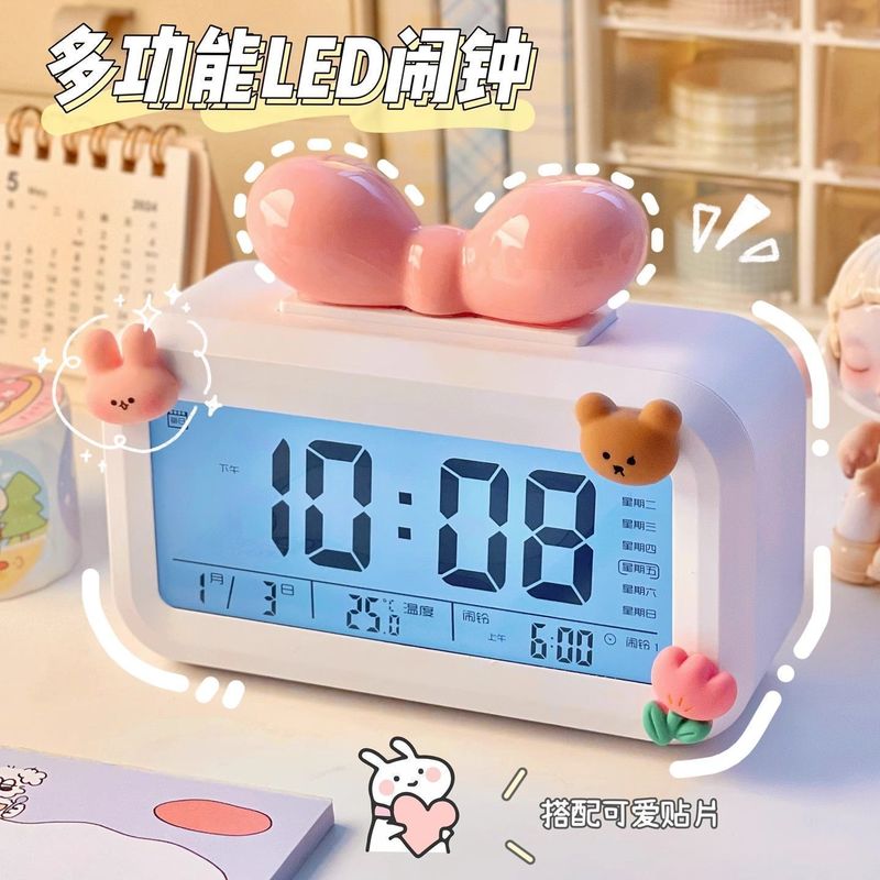 可爱蝴蝶结闹钟计时器起床叫醒神器学生专用女电子钟时钟桌面台式