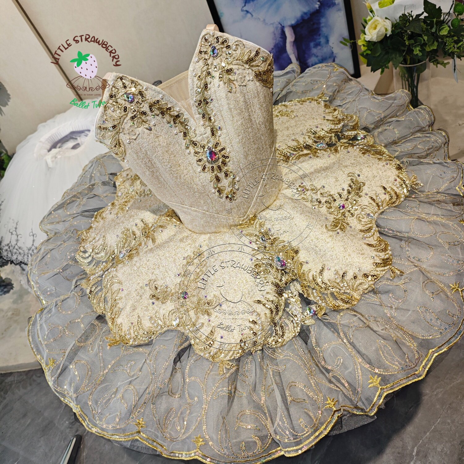 香槟色帕基塔芭蕾舞裙睡美人变奏女童粉色儿童专业成人女凸凸裙