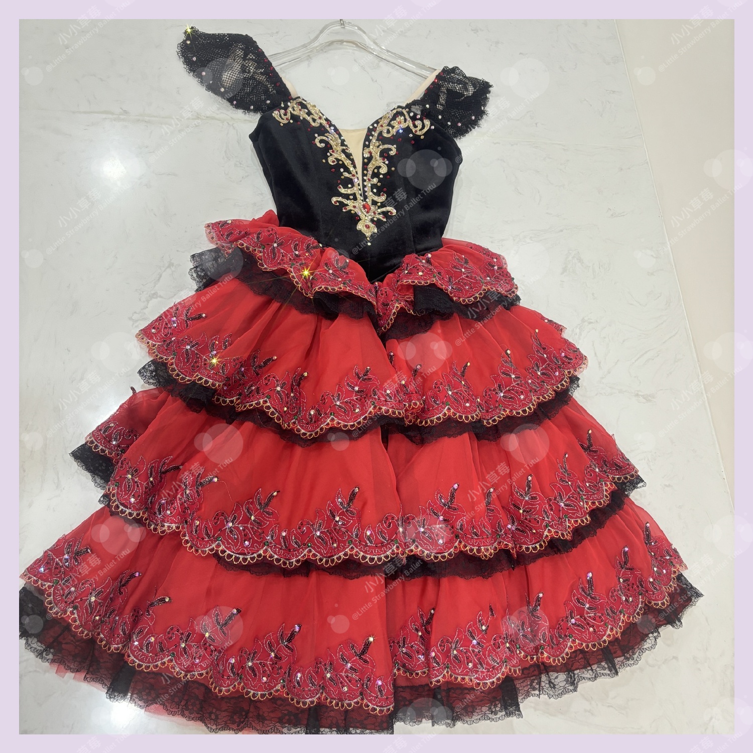 西班牙风格红裙芭蕾长纱裙堂吉诃德一幕kitri变奏成人女儿童舞服