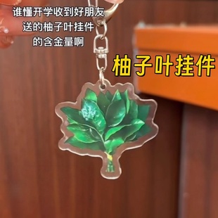 柚子叶钥匙扣亚克力书包挂件创意挂饰小众搞怪礼物送朋友