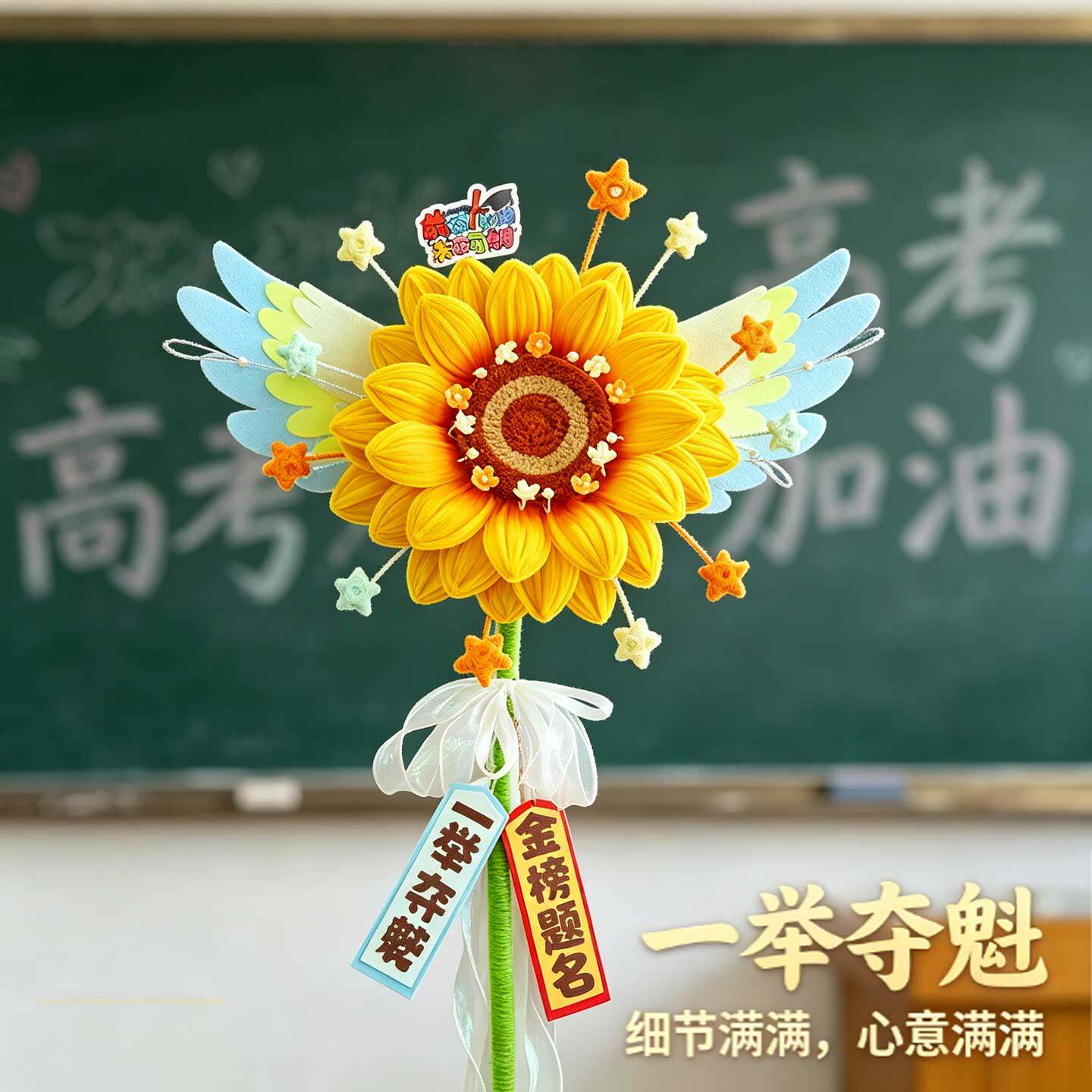 中高考一举夺魁花束向日葵翅膀扭扭棒手工diy材料包礼物金榜题名