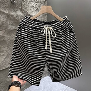 男休闲宽松五分裤 运动中裤 子潮牌时尚 夏季 衩男裤 条纹短裤 大裤 新款