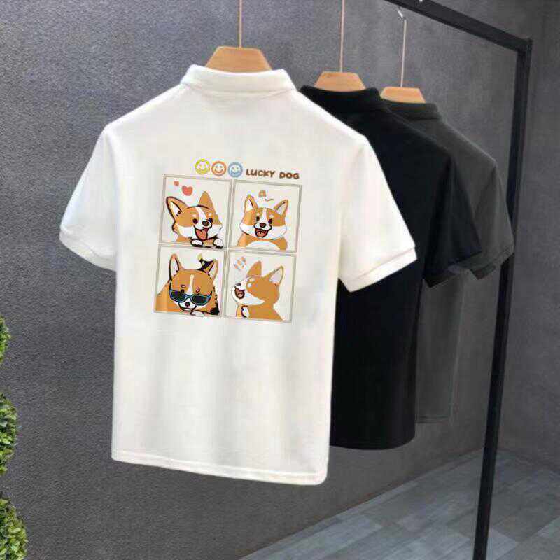 柴犬四宫格短袖t恤男polo衫夏季薄款日系休闲港风黑色重磅体恤男