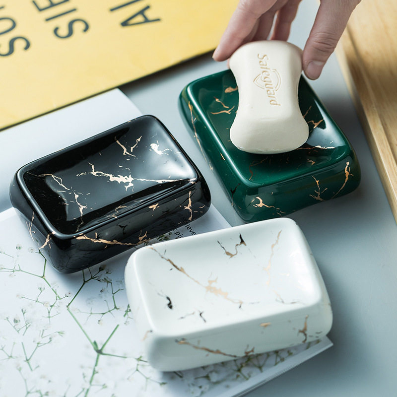 北欧轻奢风创意陶瓷香皂碟肥皂盒置物架沥水浴室卫生间家用小皂盒
