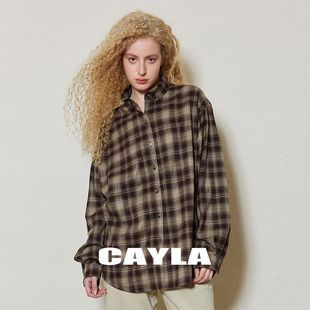 上衣女24AW007 清仓5折购 CAYLA复古亲肤oversize格纹衬衫 长袖