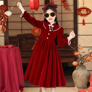 2026情荐潮流女童丝绒连衣裙2025新款秋冬洋气公主裙高端长款礼服