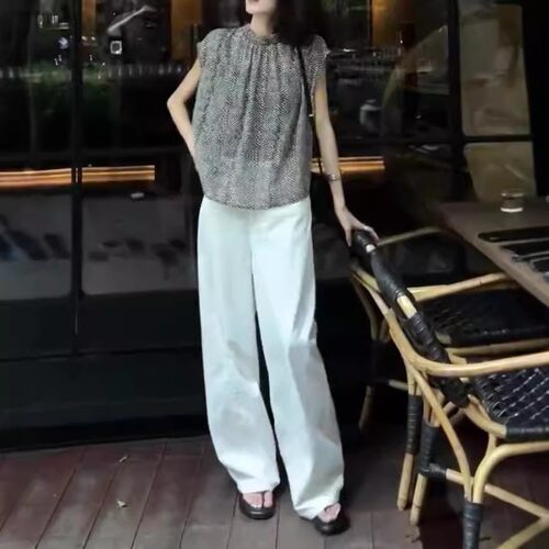 日本george melis夏季新高级感背扣宽松上衣高腰阔腿裤女