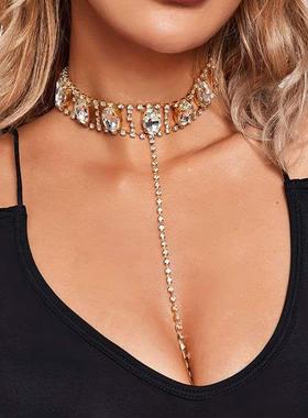 Jewelry long gem neck necklace dress accessories fashion dia