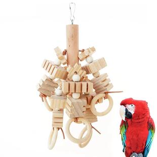 Large Parrot Toy Tearing Natural Wooden Blocks Bird Chewing