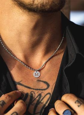 New Fashion Round A-Z Initial Letter Pendant Necklace Men