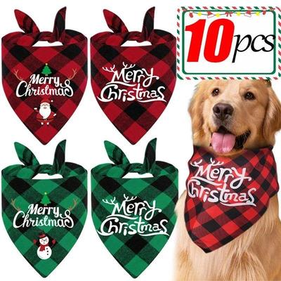 10/1PCS Christmas Print Dog Bandanas Large Pet Scarf Cartoon