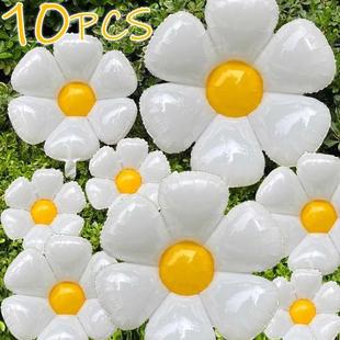 1/10Pcs Daisy Balloon Huge White Flower Aluminum Foil Balloo