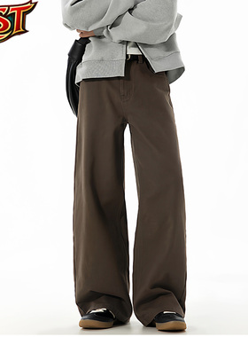 【RST】斜纹宽松直筒休闲秋季新款质感微阔纯棉半松紧复古长裤